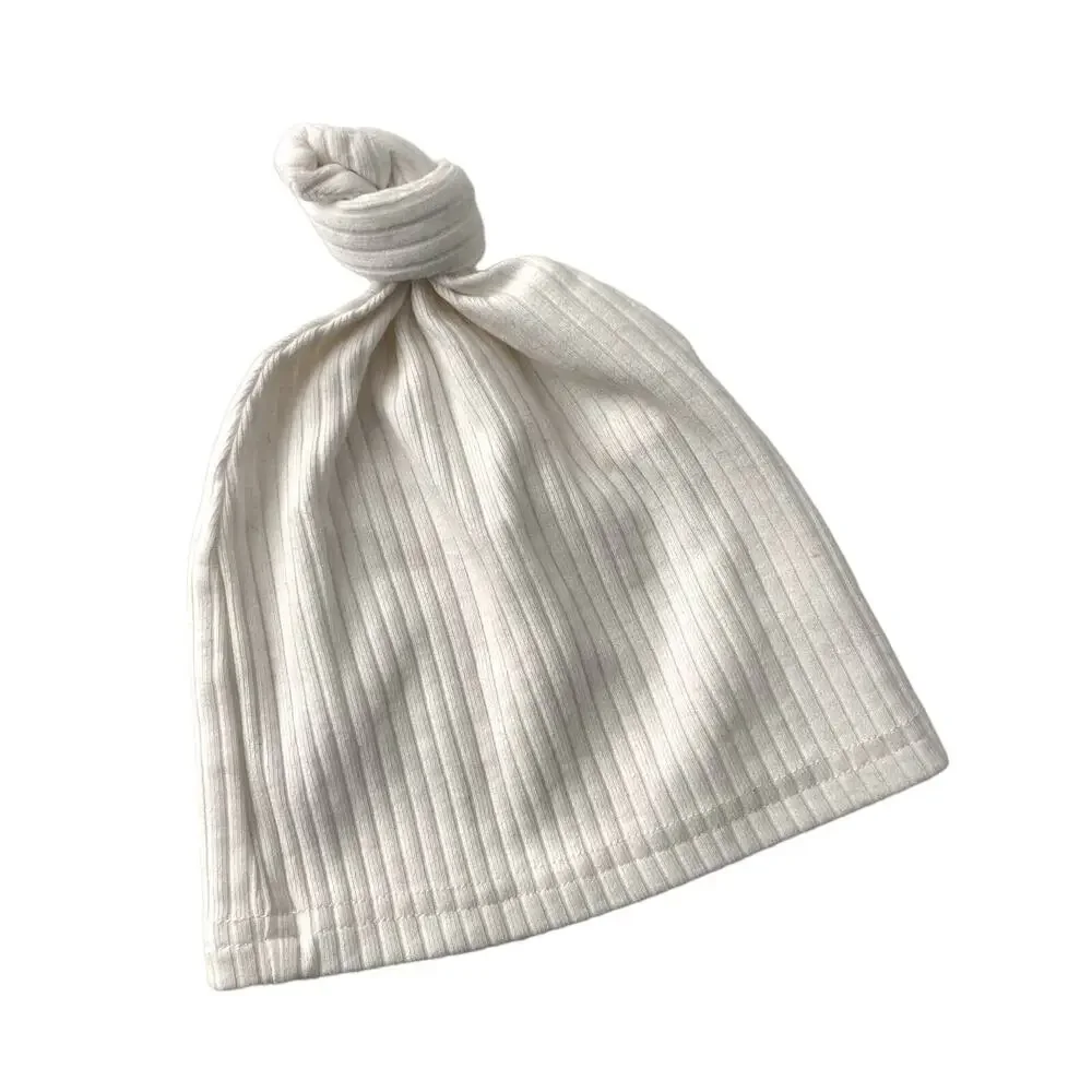 Buck & Baa Organic Cotton Ribbed Knotted Baby Hat - White - Newborn